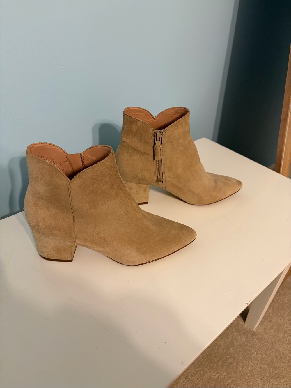 Cole Haan Tan Pointed Ankle Booties with Side Zip